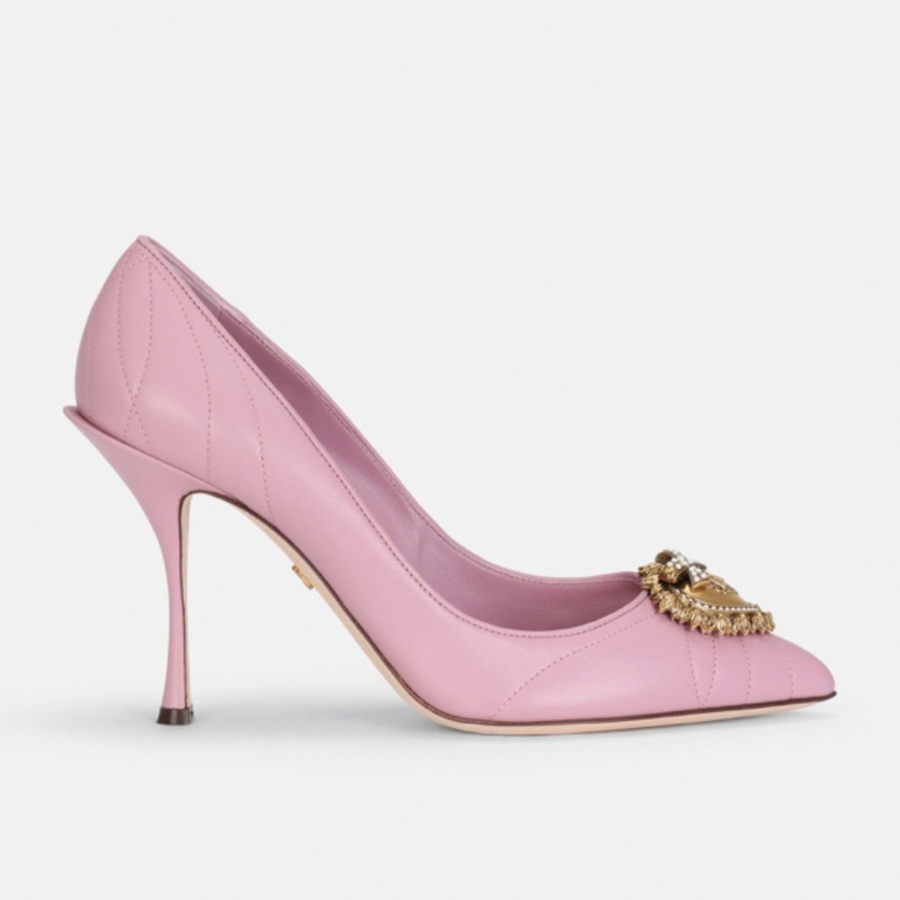 DOLCE & GABBANA QUILTED NAPPA LEATHER DEVOTION PUMPS IN PINK SIZE EU 38.5